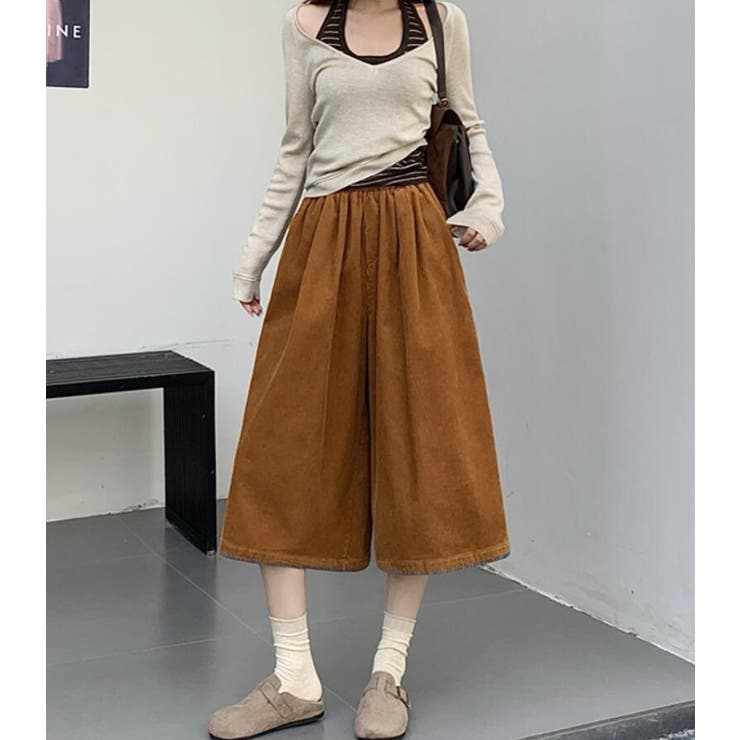キャメル | 秋冬向け コーデュロイワイドクロップパンツ | Bifrost