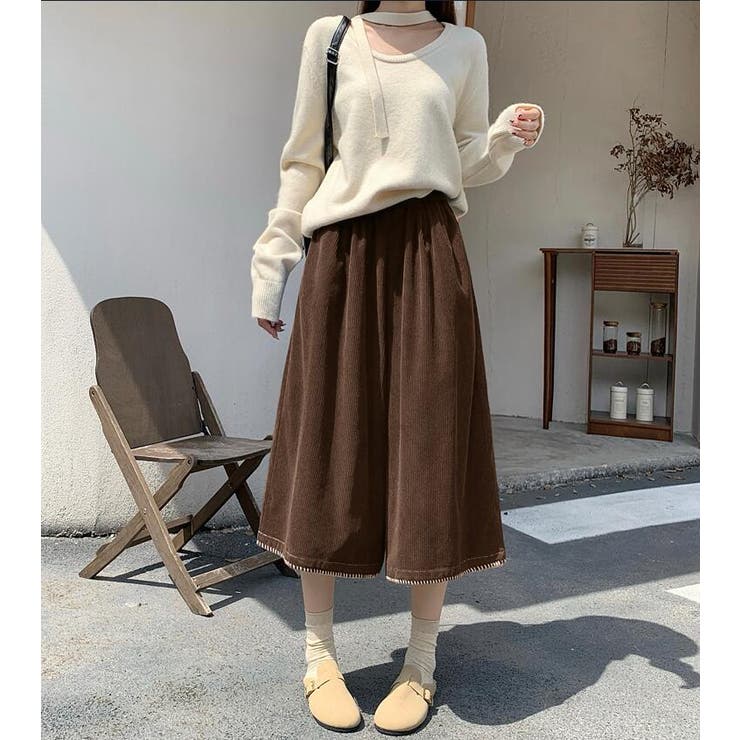 ブラウン | 秋冬向け コーデュロイワイドクロップパンツ | Bifrost