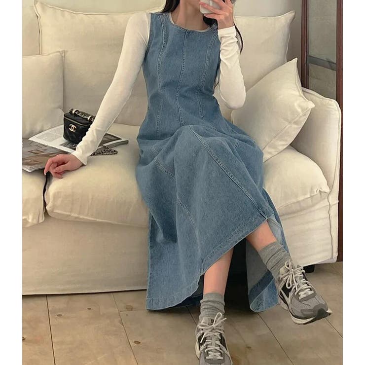 ブルー | デニムノースリーブロングワンピ | Bifrost