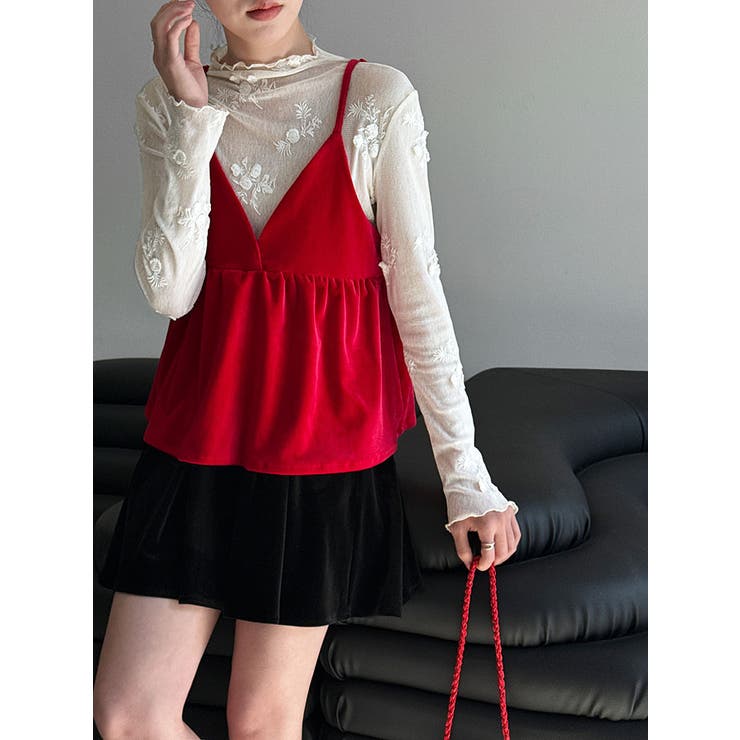 レッド | V ネック ベロア キャミソール レイヤード | Bifrost