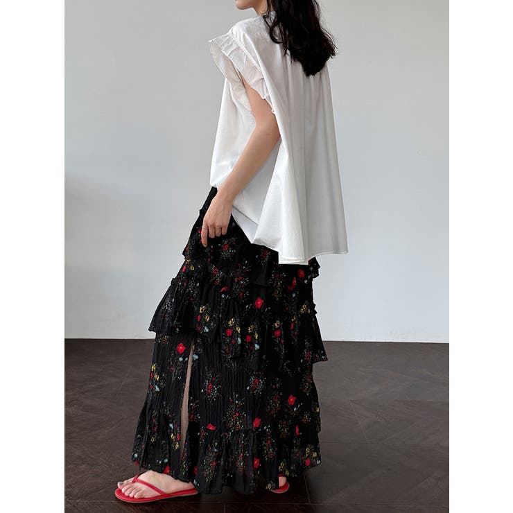 フラワープリント ティアードスカート スリット入り | Bifrost | 詳細画像1 