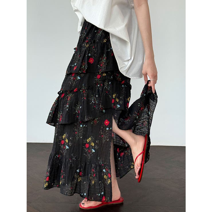 フラワープリント ティアードスカート スリット入り | Bifrost | 詳細画像2 