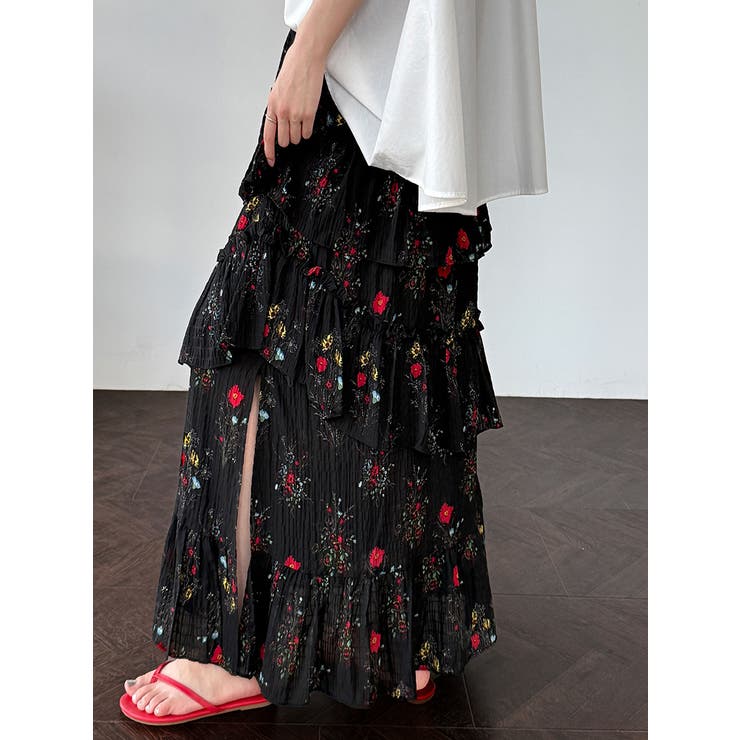 フラワープリント ティアードスカート スリット入り | Bifrost | 詳細画像3 