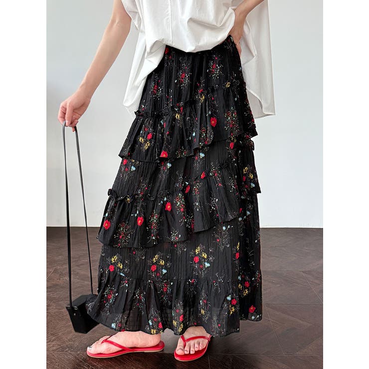 フラワープリント ティアードスカート スリット入り | Bifrost | 詳細画像5 