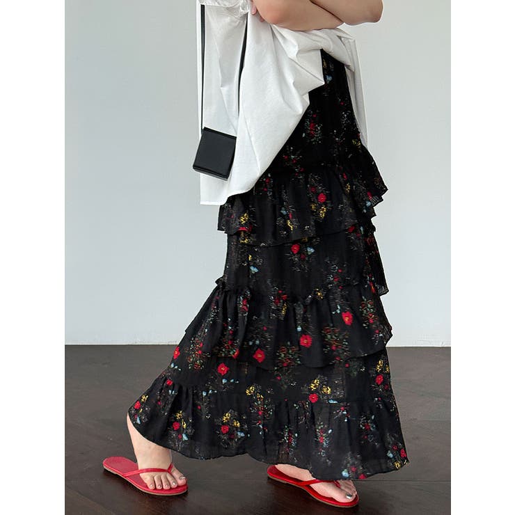 フラワープリント ティアードスカート スリット入り | Bifrost | 詳細画像7 