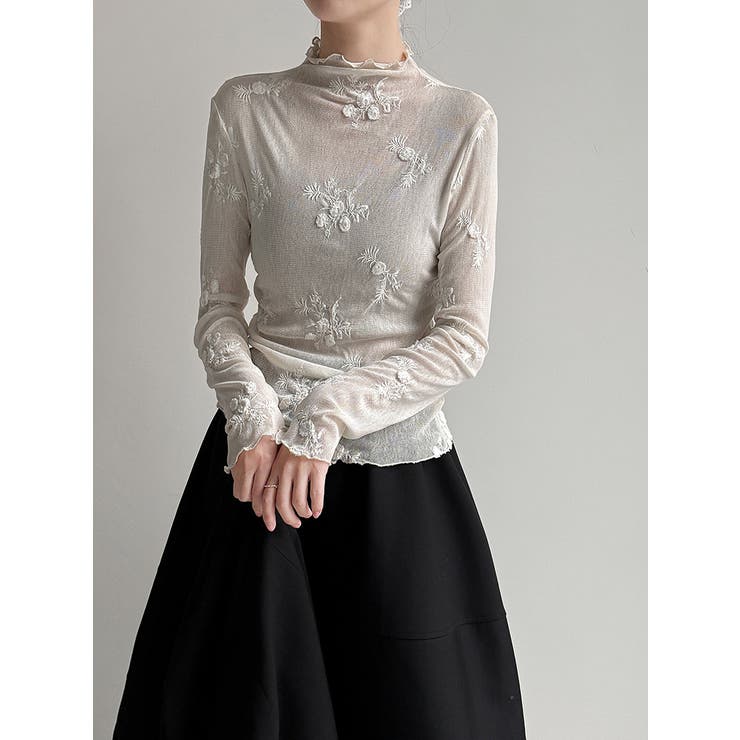 刺繍 ハイネック シアートップス | Bifrost | 詳細画像3 