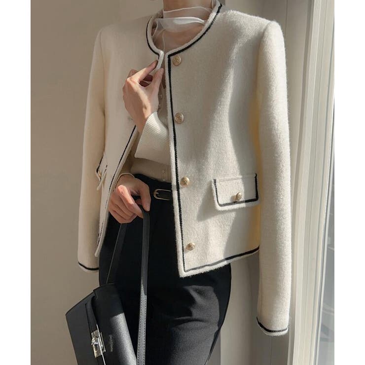 ホワイト | ノーカラー ショート ジャケット | Bifrost