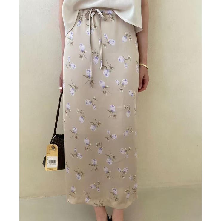 キャメル | フラワープリント ロングスカート | Bifrost