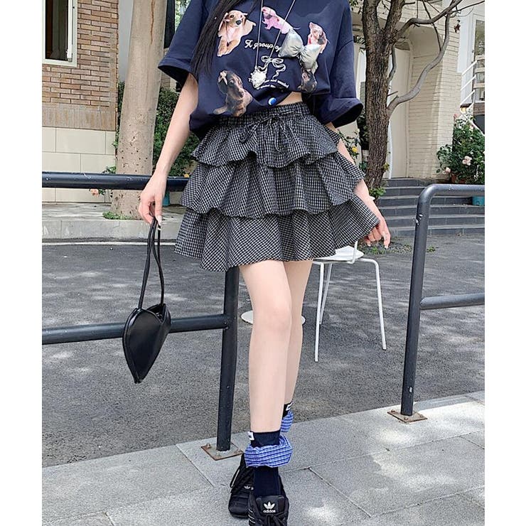 ドローストリング ティアード チェックスカート | Bifrost | 詳細画像1 