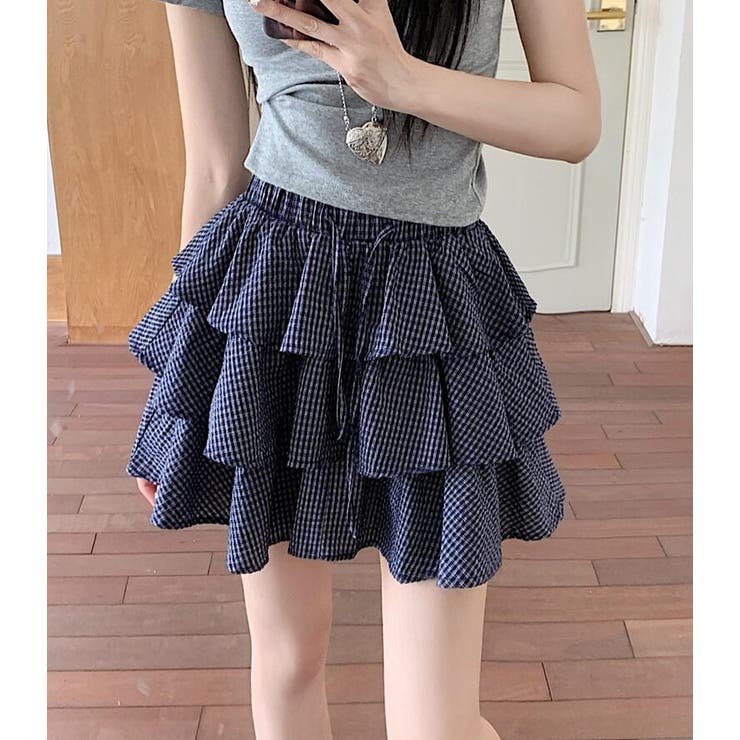 ドローストリング ティアード チェックスカート | Bifrost | 詳細画像6 