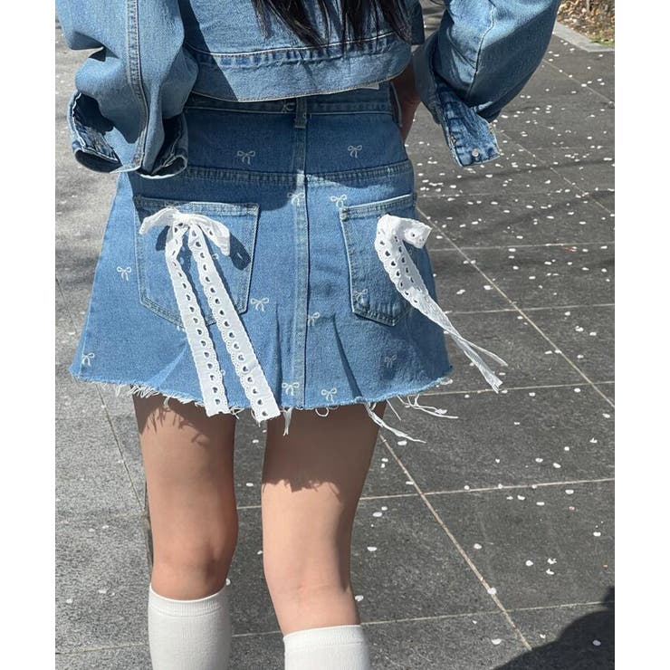 リボン刺繍 デニムミニスカート | Bifrost | 詳細画像5 