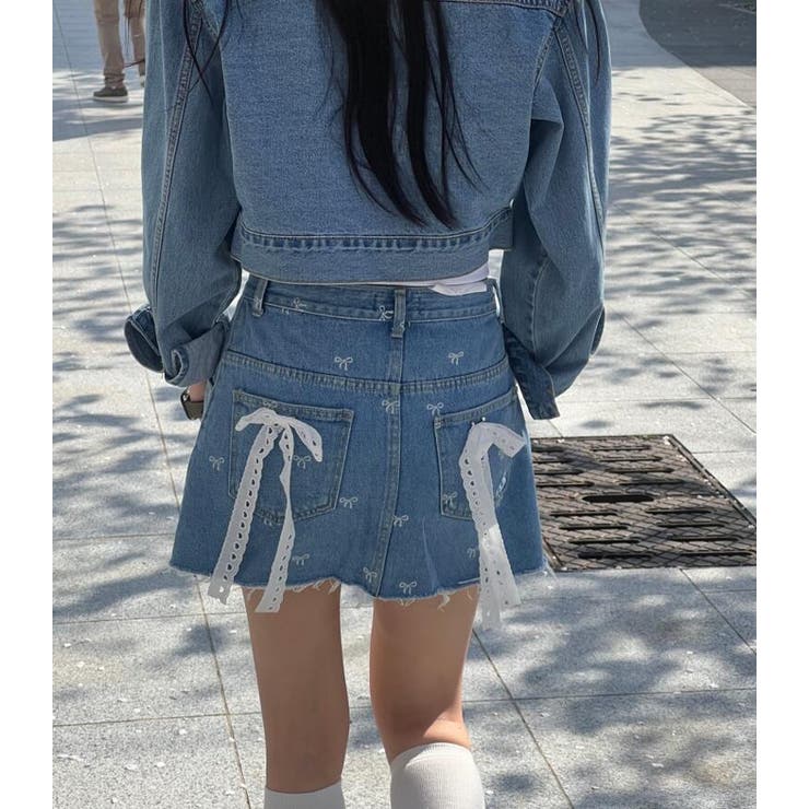 リボン刺繍 デニムミニスカート | Bifrost | 詳細画像6 