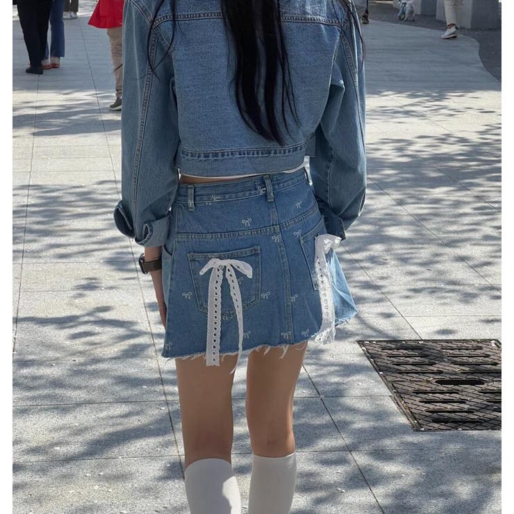 リボン刺繍 デニムミニスカート | Bifrost | 詳細画像7 