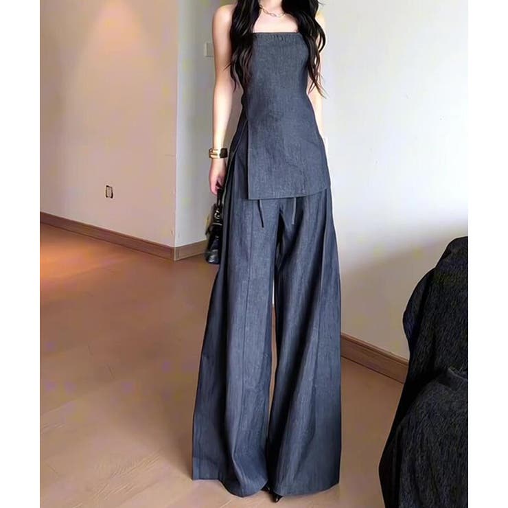 ダークブルー | クロップド デニムジャケット ワイドパンツ セットアップ | Bifrost