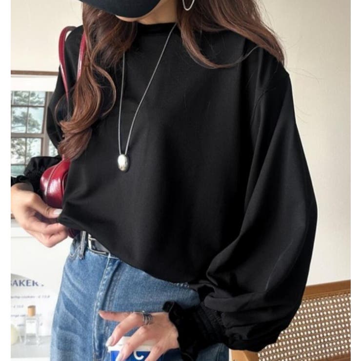 ブラック | パフスリーブ フリルカフス ロング T シャツ | Bifrost