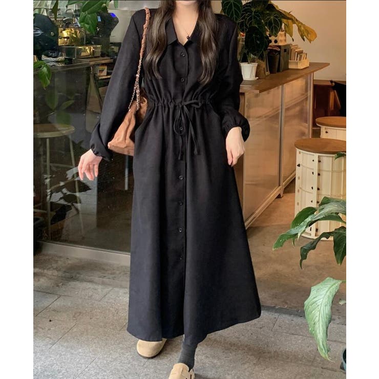 ブラック | ドローコード ロングシャツワンピース | Bifrost
