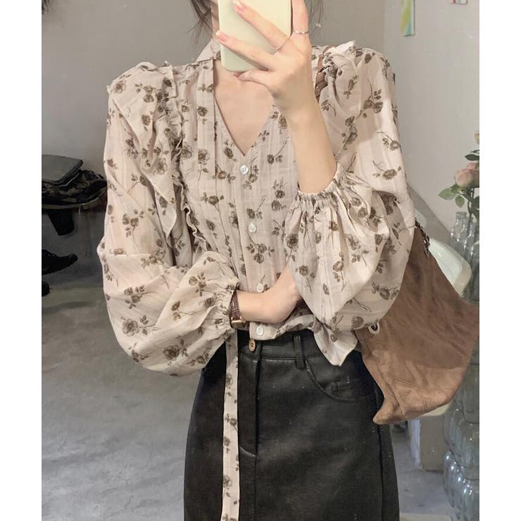 パフスリーブ 花柄 チョーカー付きトップス | Bifrost | 詳細画像10 