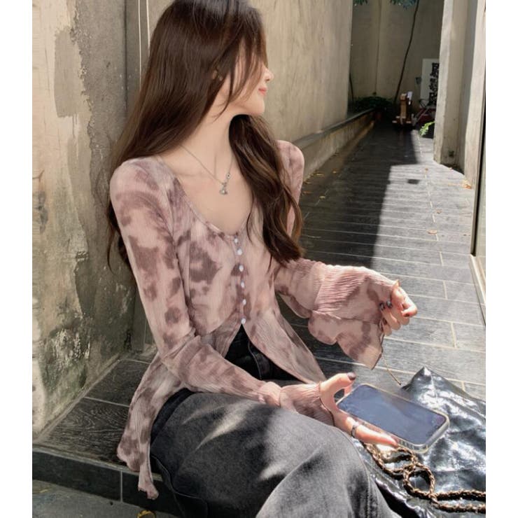 タイダイ柄 スリット フレアスリーブトップス | Bifrost | 詳細画像1 