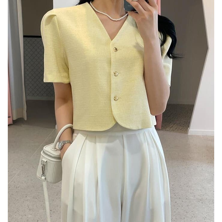 イエロー | リボンタイ クロップドトップス | Bifrost