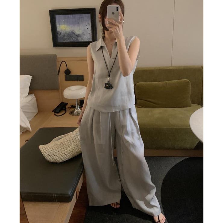 グレー | ノースリーブ シャツ ワイドパンツ セットアップ | Bifrost