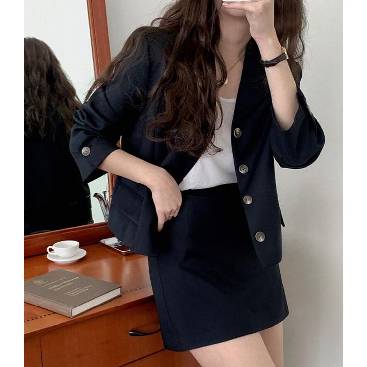 ネイビー | ショート丈 ジャケット スカート セット | Bifrost