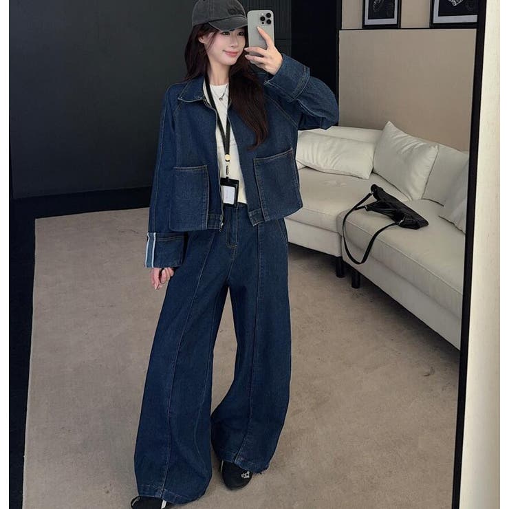 ブルー | ジップアップ ジャケット ワイドパンツ デニムセットアップ | Bifrost