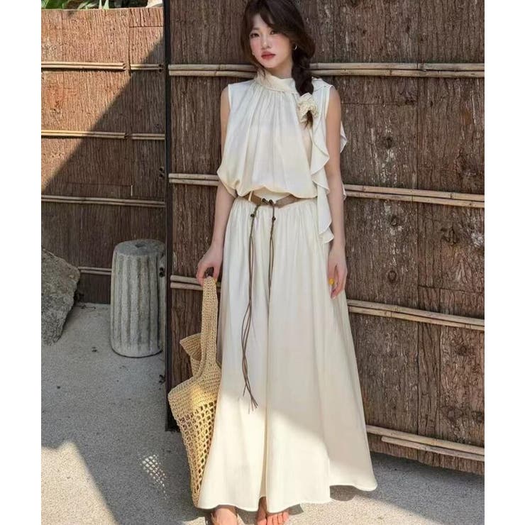 ベージュ | ノースリーブ ワイドパンツ セットアップ | Bifrost