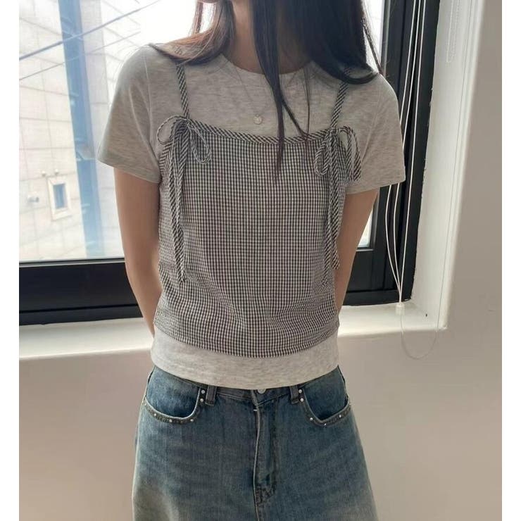リボン付き キャミソール重ね着風 T シャツ | Bifrost | 詳細画像5 