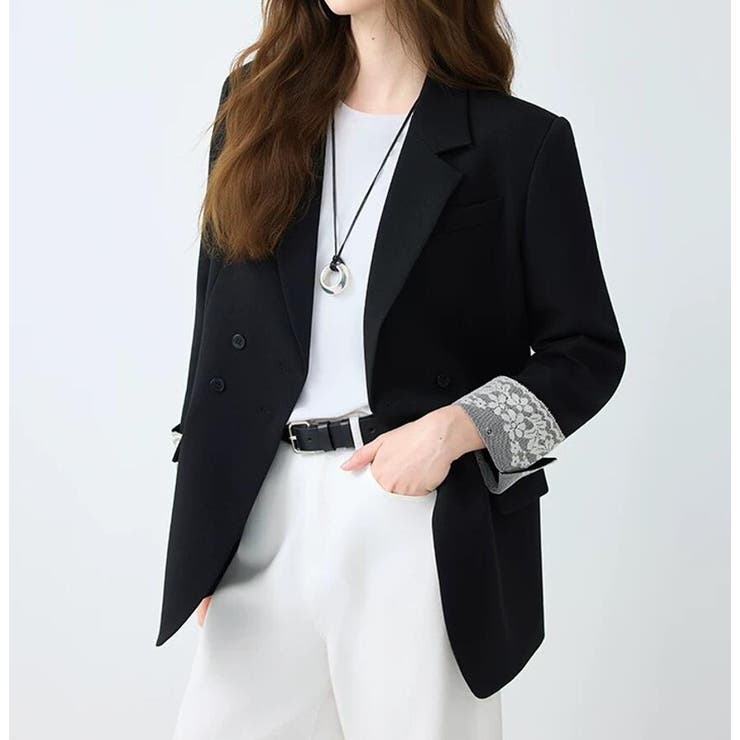 ブラック | レースカフス ダブルブレスト テーラードジャケット | Bifrost