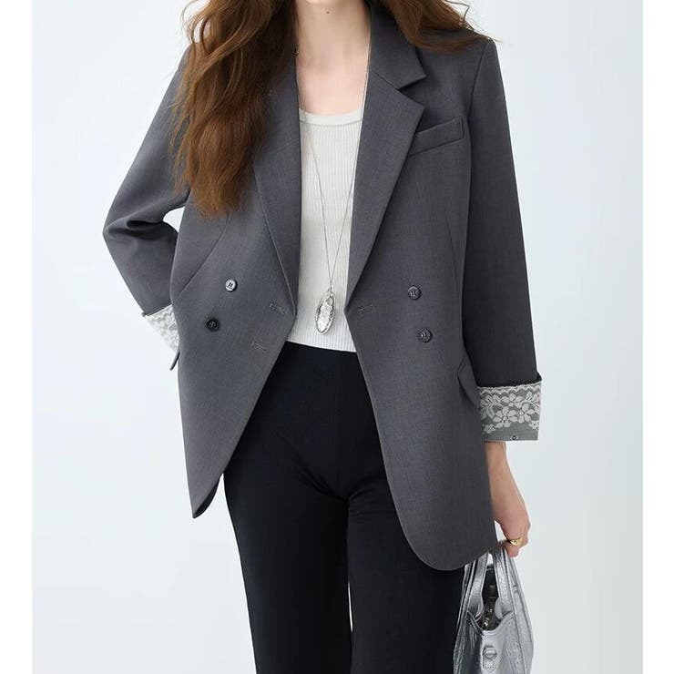 グレー | レースカフス ダブルブレスト テーラードジャケット | Bifrost