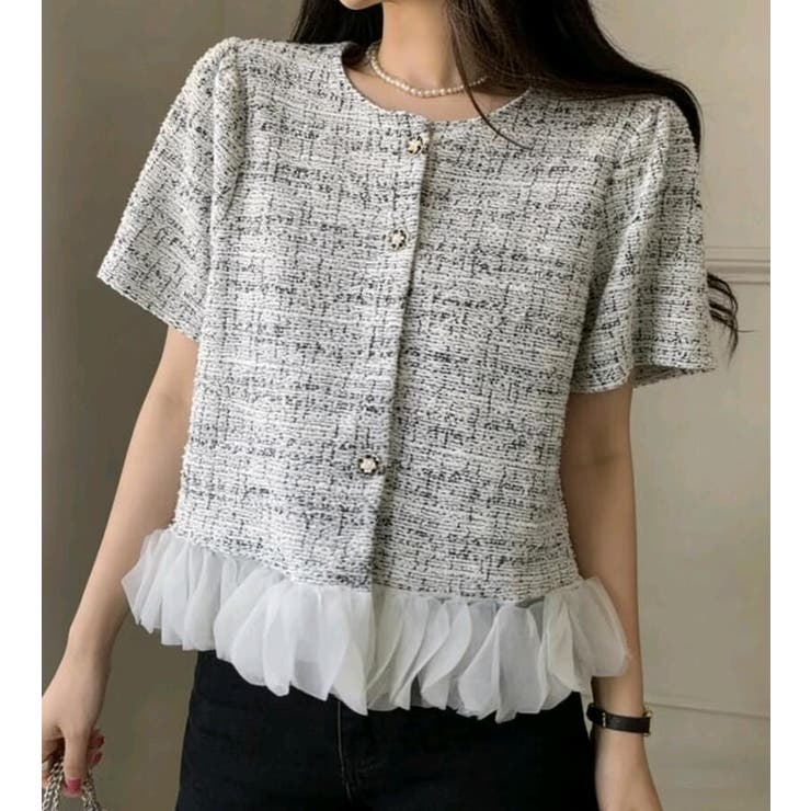 グレー | ツイード フリル ショートジャケット | Bifrost