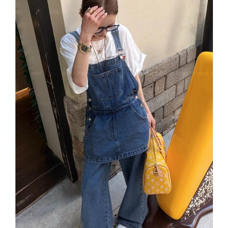 ブルー | オーバーオール レイヤード デニムパンツ | Bifrost