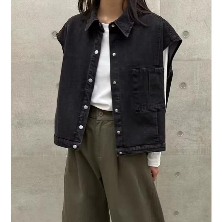 襟付き デニムベスト 前開き ルーズシルエット ショート | Bifrost | 詳細画像2 