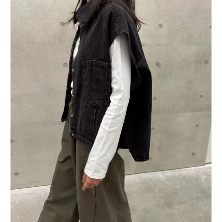 襟付き デニムベスト 前開き ルーズシルエット ショート | Bifrost | 詳細画像3 