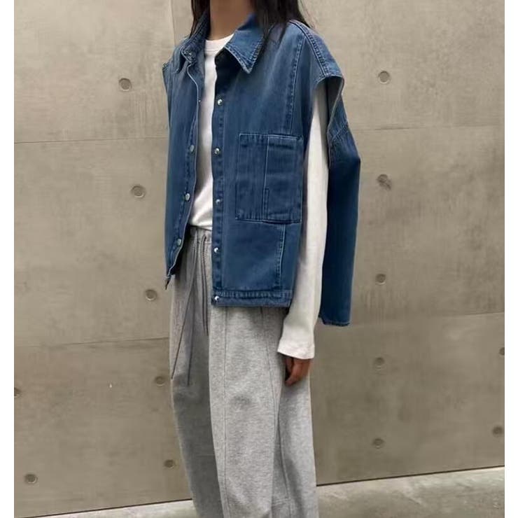 襟付き デニムベスト 前開き ルーズシルエット ショート | Bifrost | 詳細画像4 