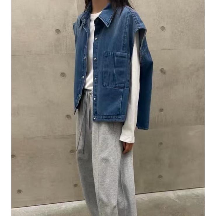 襟付き デニムベスト 前開き ルーズシルエット ショート | Bifrost | 詳細画像5 