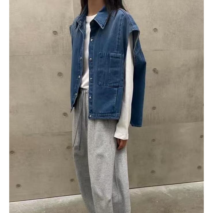 襟付き デニムベスト 前開き ルーズシルエット ショート | Bifrost | 詳細画像7 
