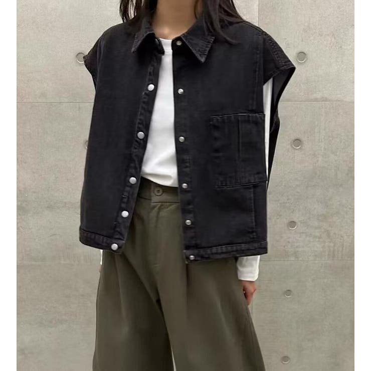 襟付き デニムベスト 前開き ルーズシルエット ショート | Bifrost | 詳細画像8 