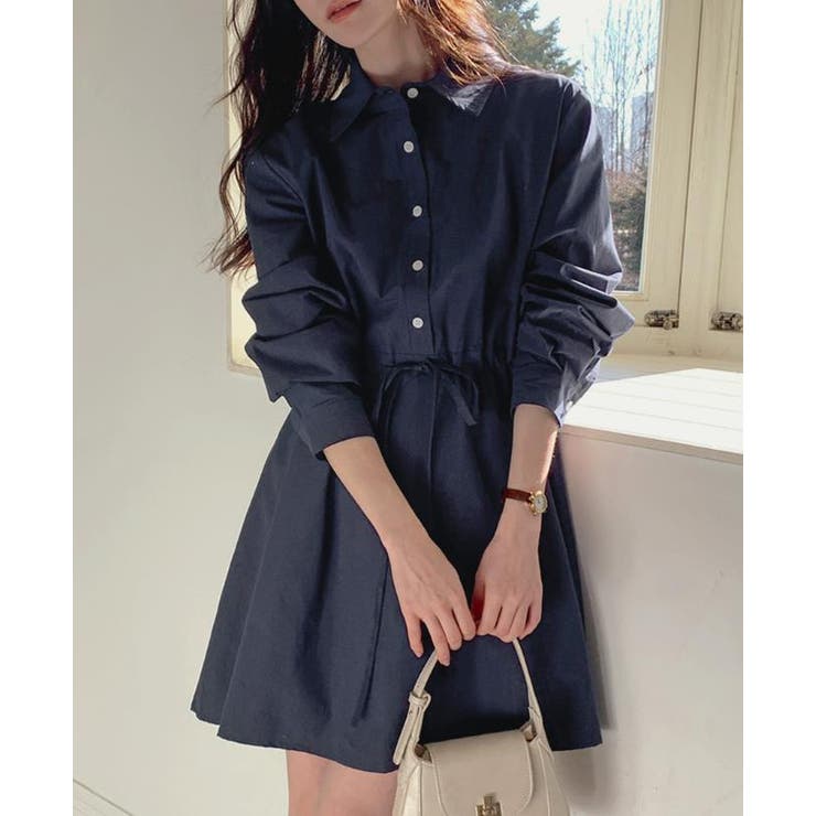ネイビー | シャツワンピース【韓国ファッション】 | Bifrost