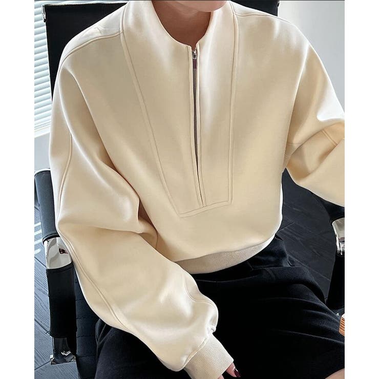 オフホワイト | ハーフファスナー スタンドカラー オーバーサイズスウェット | Bifrost