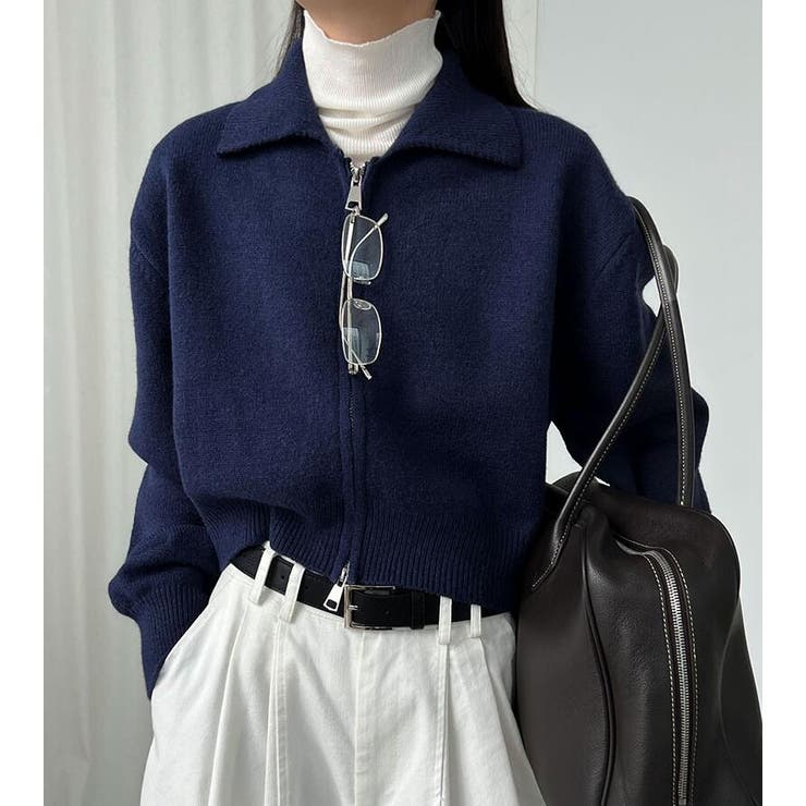 ターンダウンカラー ショート ニットアウター ファスナーデザイン | Bifrost | 詳細画像5 