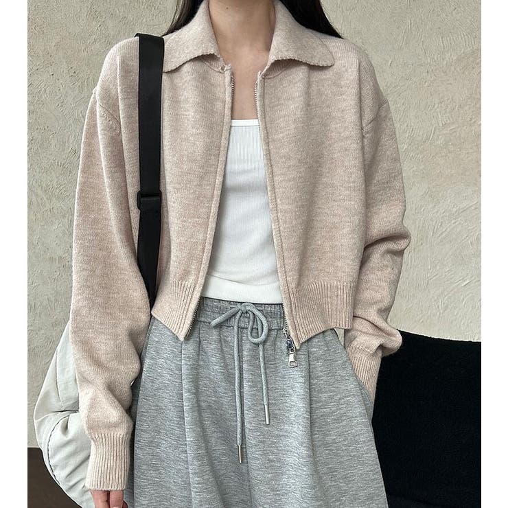 ターンダウンカラー ショート ニットアウター ファスナーデザイン | Bifrost | 詳細画像6 