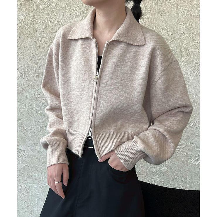 ターンダウンカラー ショート ニットアウター ファスナーデザイン | Bifrost | 詳細画像8 