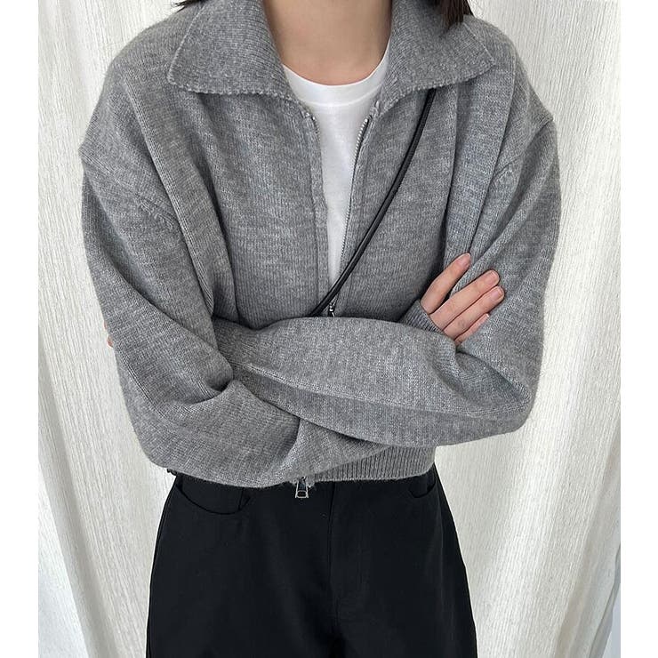 ターンダウンカラー ショート ニットアウター ファスナーデザイン | Bifrost | 詳細画像10 