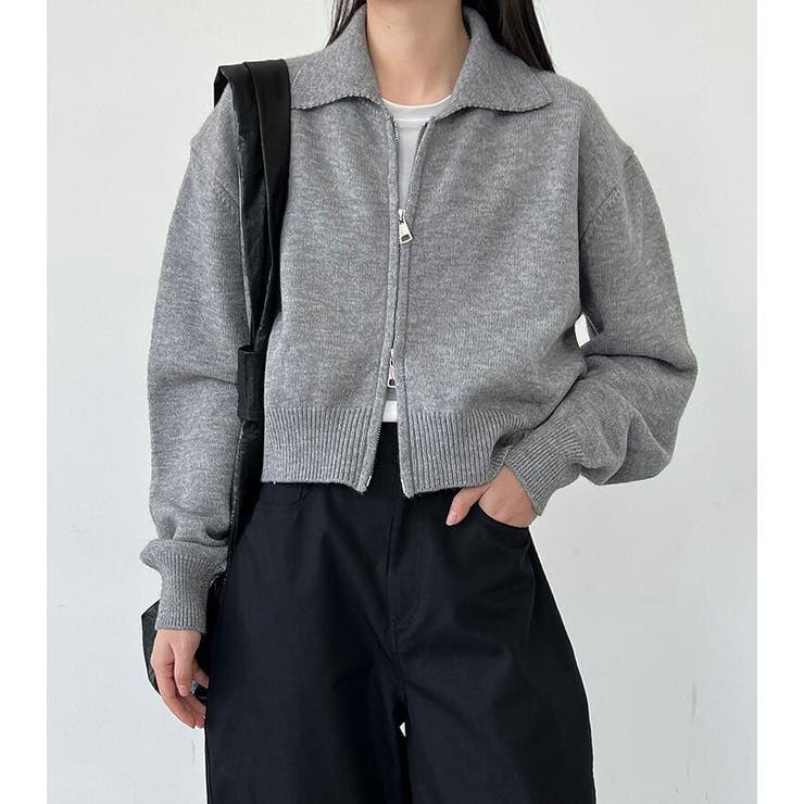 ターンダウンカラー ショート ニットアウター ファスナーデザイン | Bifrost | 詳細画像11 