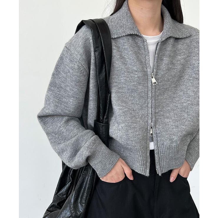 ターンダウンカラー ショート ニットアウター ファスナーデザイン | Bifrost | 詳細画像12 