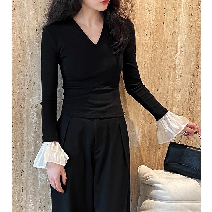 V ネック ベーシックトップス フレアカフス[品番：UZ000011146