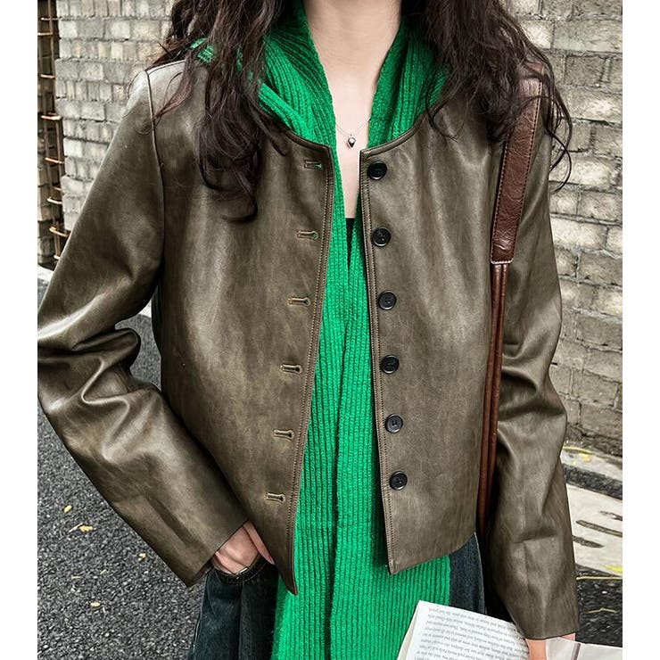 丸襟 ボタンフロント ショートレザージャケット | Bifrost | 詳細画像1 