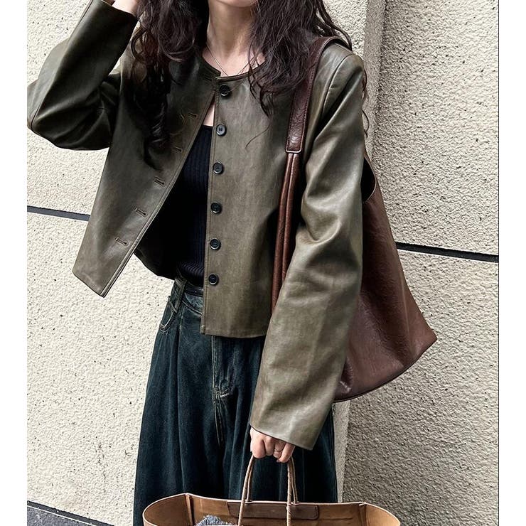 丸襟 ボタンフロント ショートレザージャケット | Bifrost | 詳細画像2 