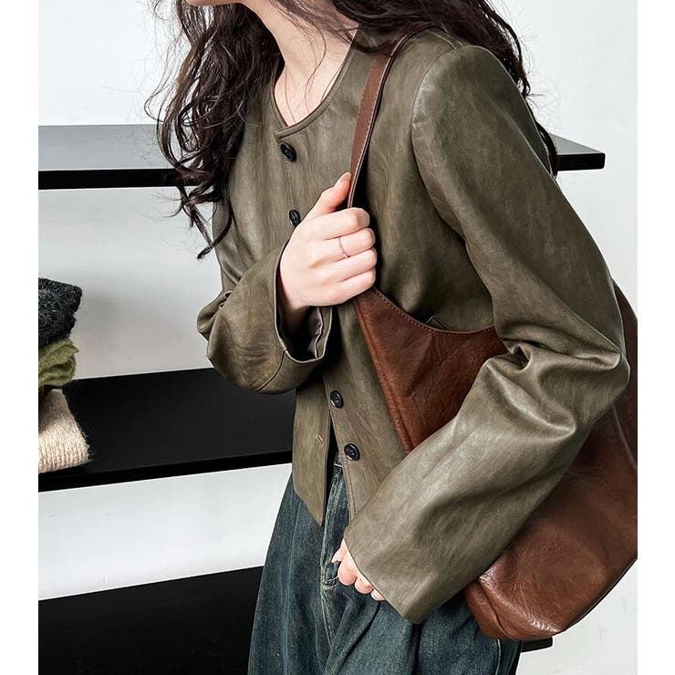 丸襟 ボタンフロント ショートレザージャケット | Bifrost | 詳細画像3 